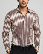 Black Studio Brown Signature Stripe Slim Fit Dress Shirt - Premium Cotton