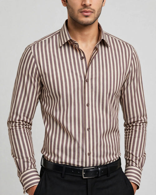 Black Studio Brown Signature Stripe Slim Fit Dress Shirt - Premium Cotton
