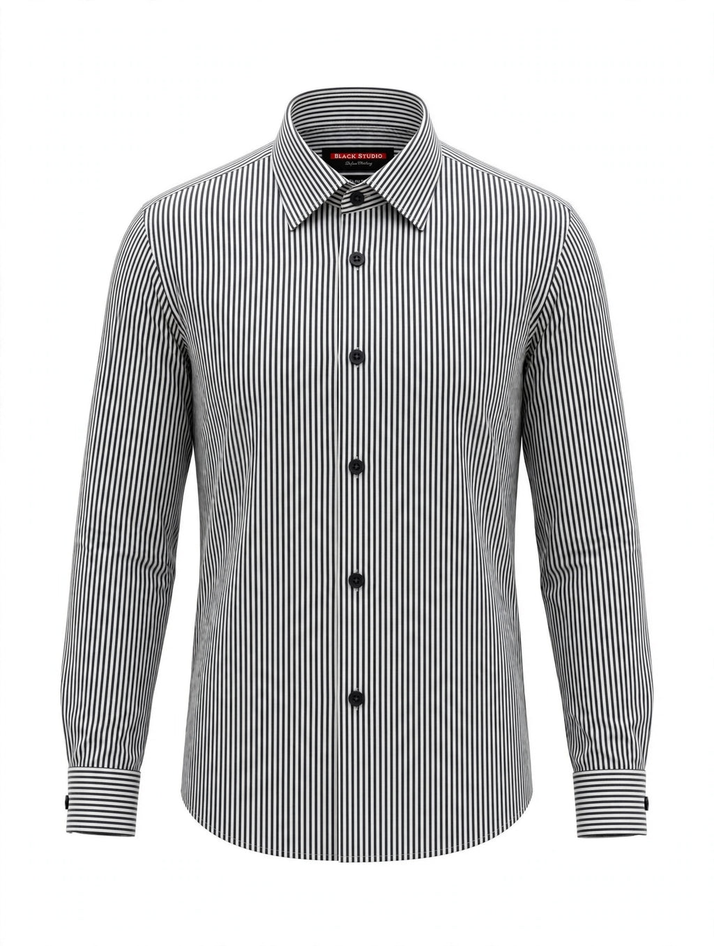 BLACK STUDIO Slim Fit Formal Shirt - White with Thin Gray Black Pinstripe
