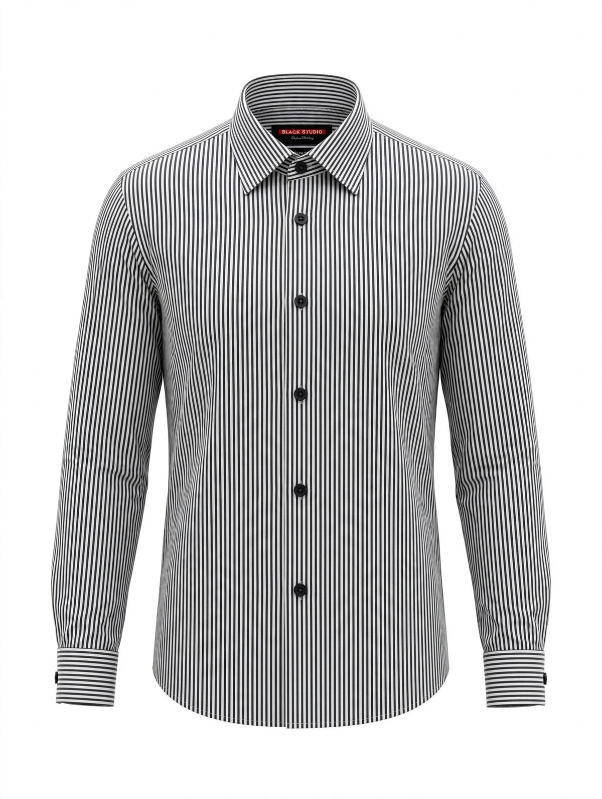 BLACK STUDIO Slim Fit Formal Shirt - White with Thin Gray Black Pinstripe
