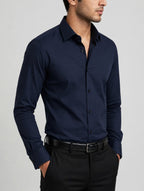 Black Studio Navy Blue Classic Slim Fit Formal Dress Shirt - Premium Cotton