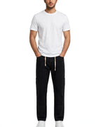Jet Black Straight Loose Cargo Jeans – 6 Pocket Open Design | Rope Belt | Panel Edition