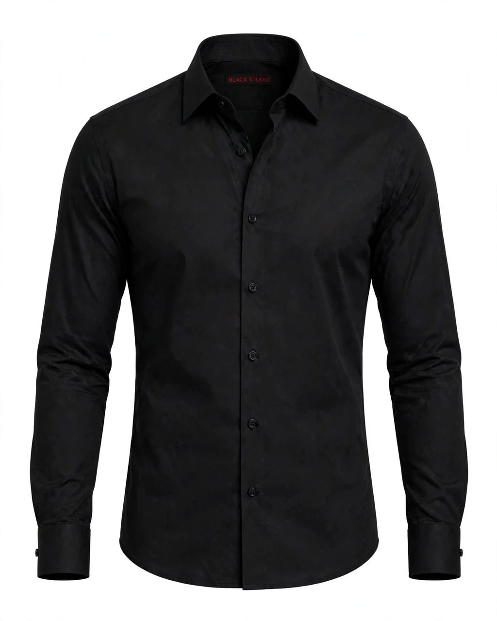 Black Studio Slim Fit Formal Shirt – Jet Black & Pure White | Premium Cotton | White & Black Buttons