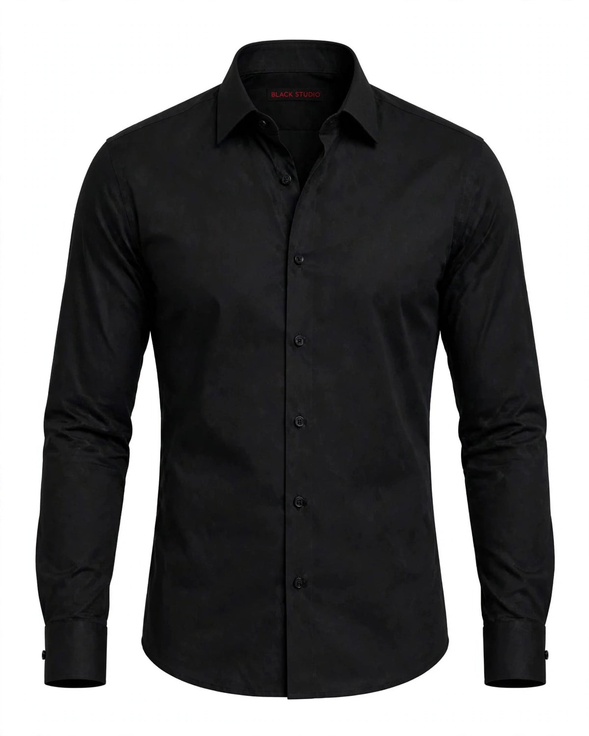 Black Studio Slim Fit Formal Shirt – Jet Black & Pure White | Premium Cotton | White & Black Buttons