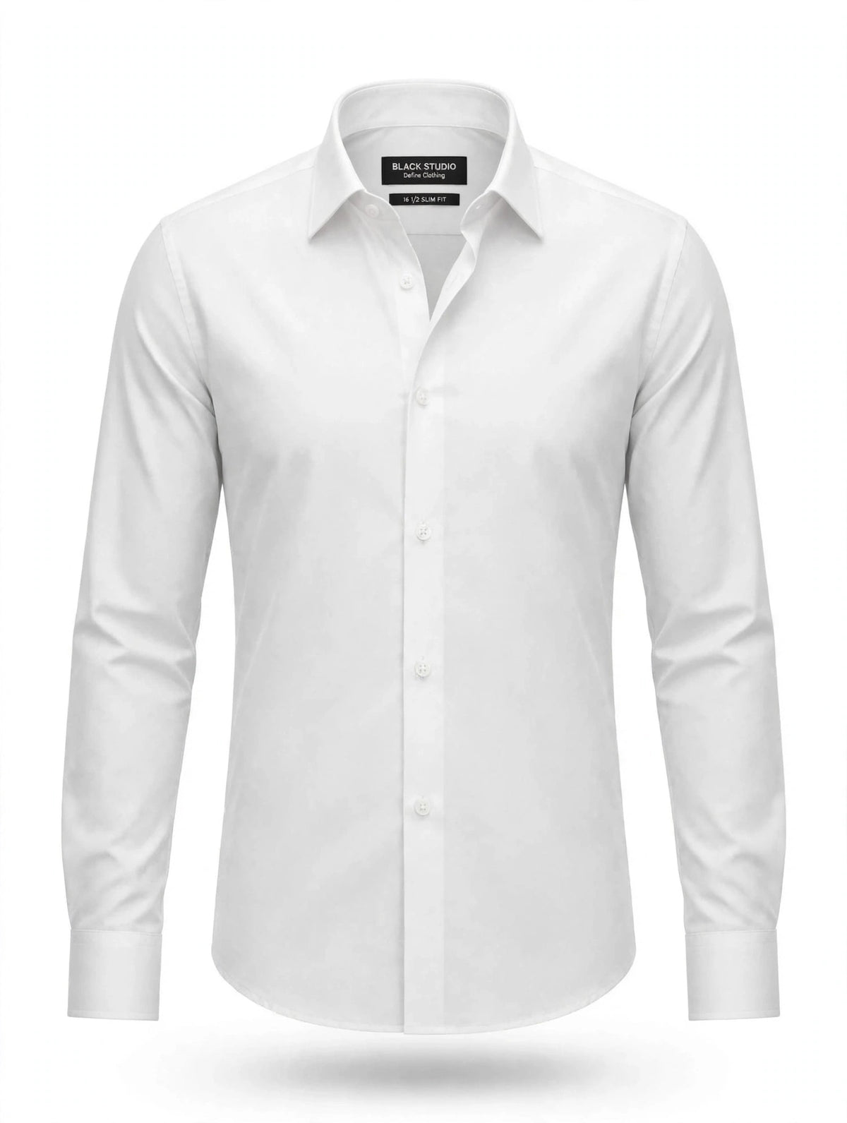 Black Studio Slim Fit Formal Shirt – Jet Black & Pure White | Premium Cotton | White & Black Buttons