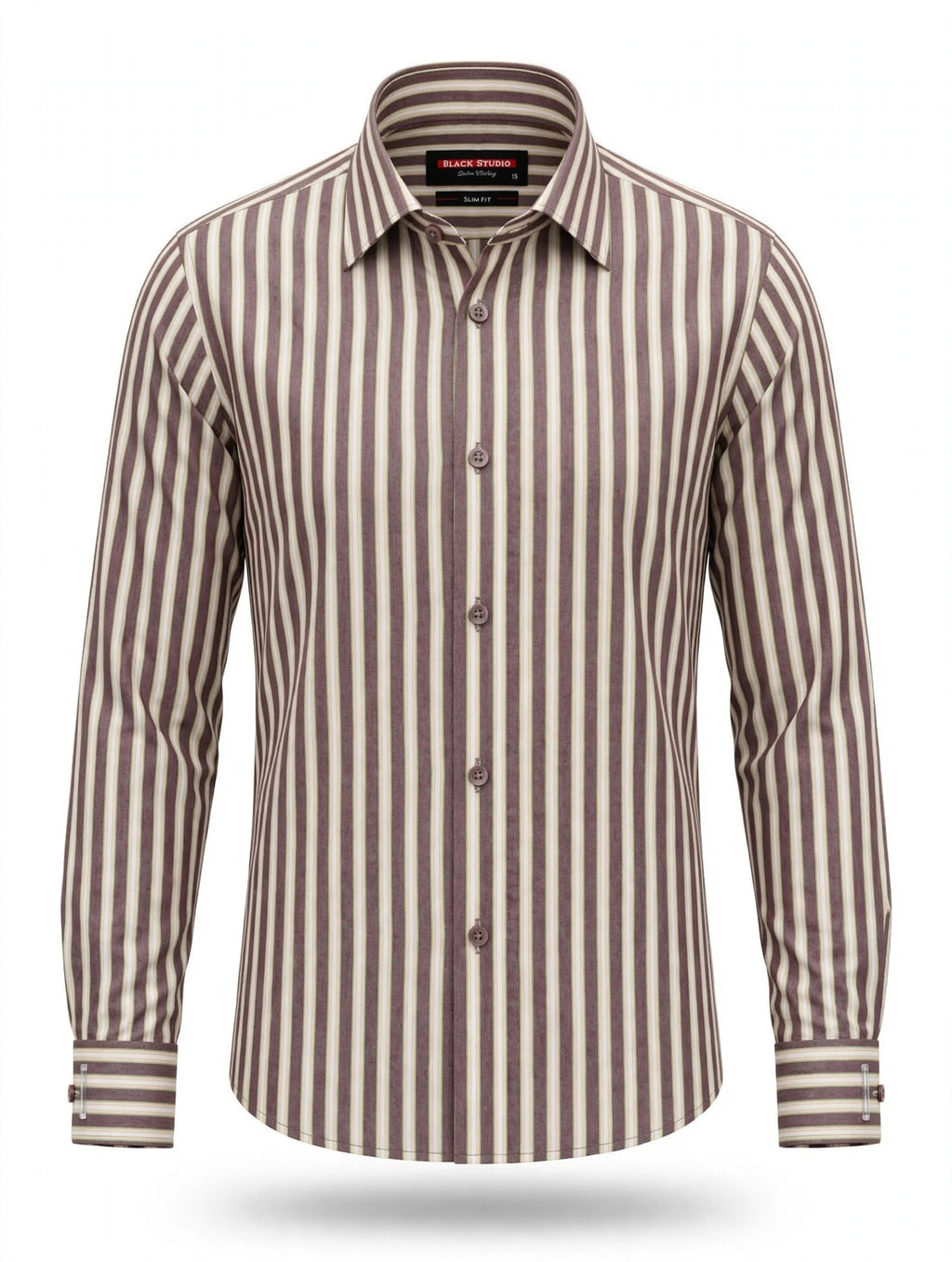 Black Studio Brown Signature Stripe Slim Fit Dress Shirt - Premium Cotton
