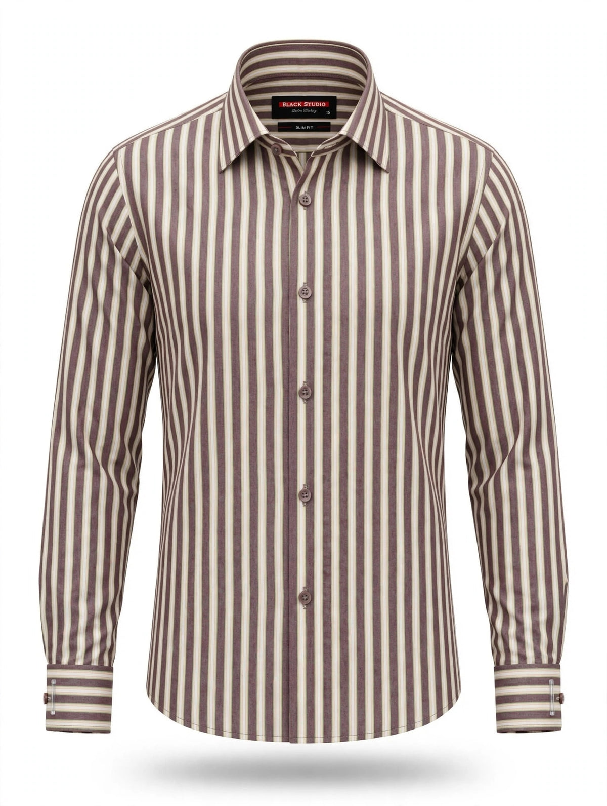 Black Studio Brown Signature Stripe Slim Fit Dress Shirt - Premium Cotton