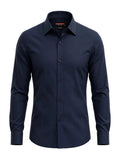 Black Studio Navy Blue Classic Slim Fit Formal Dress Shirt - Premium Cotton