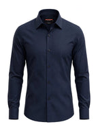 Black Studio Navy Blue Classic Slim Fit Formal Dress Shirt - Premium Cotton