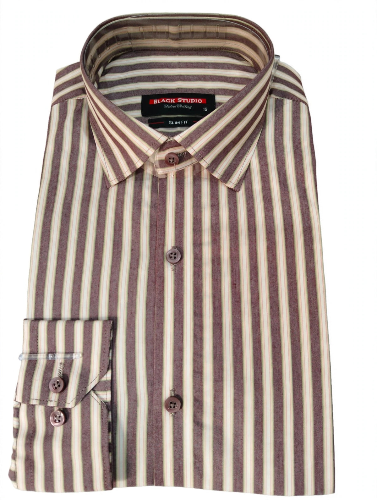 Black Studio Brown Signature Stripe Slim Fit Dress Shirt - Premium Cotton