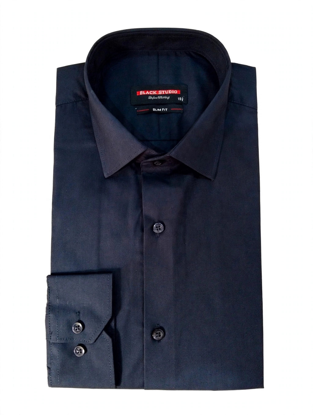 Black Studio Navy Blue Classic Slim Fit Formal Dress Shirt - Premium Cotton