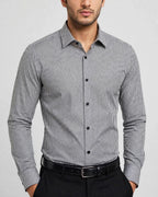 BLACK STUDIO Slim Fit Formal Shirt - White with Thin Gray Black Pinstripe