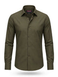 BLACK STUDIO Olive Green Formal Dress Shirt - Slim Fit - Single Button Cuff