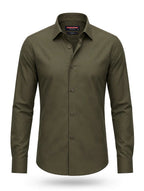 BLACK STUDIO Olive Green Formal Dress Shirt - Slim Fit - Single Button Cuff