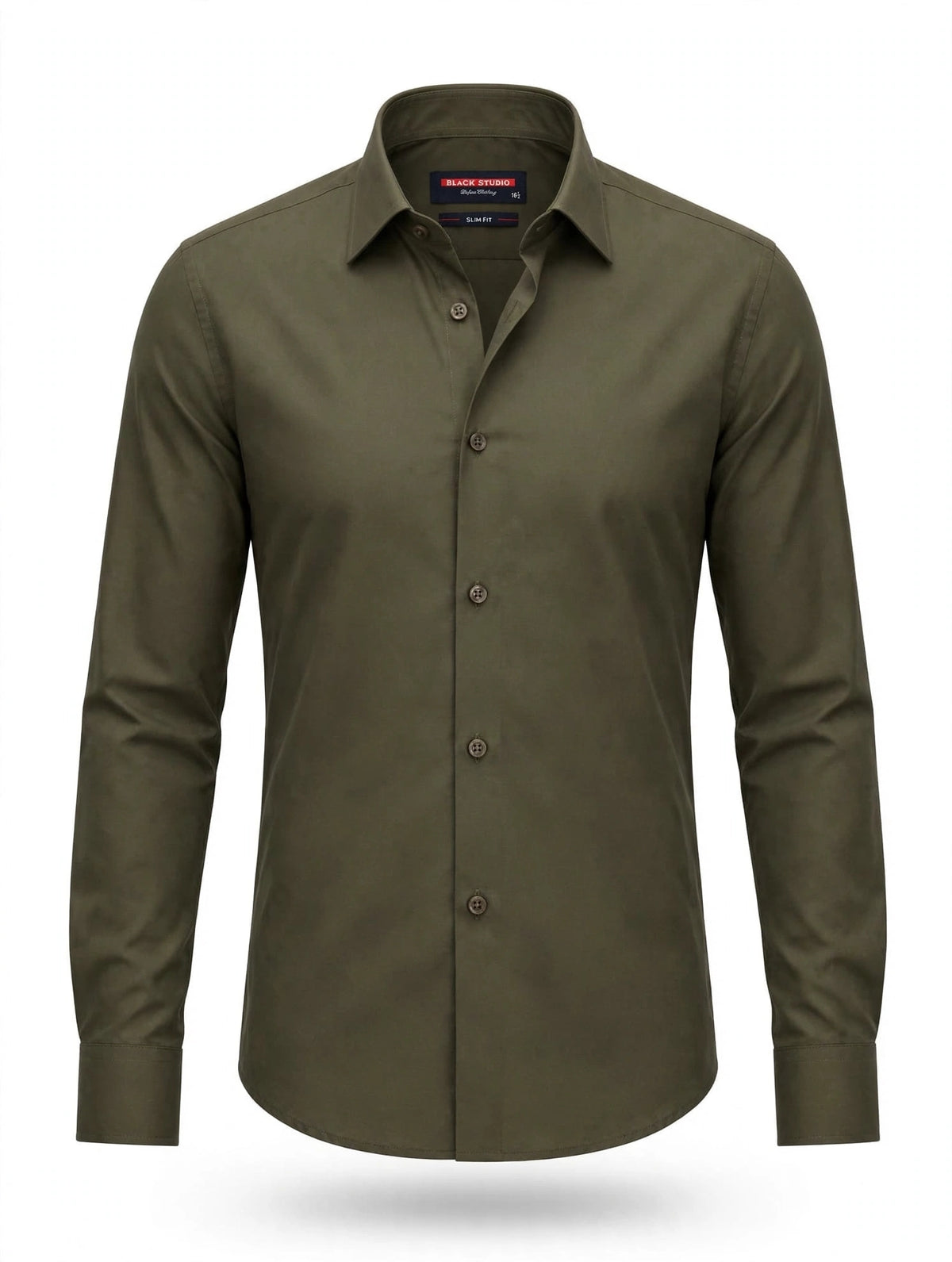 BLACK STUDIO Olive Green Formal Dress Shirt - Slim Fit - Single Button Cuff