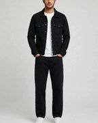 ICON Denim Trucker Jacket – Original Jet Black & Stone Blue | Premium Heavyweight Soft Denim | Black Buttons