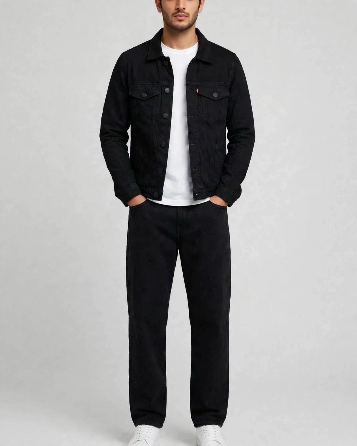 ICON Denim Trucker Jacket – Original Jet Black & Stone Blue | Premium Heavyweight Soft Denim | Black Buttons