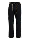 Jet Black Straight Loose Cargo Jeans – 6 Pocket Open Design | Rope Belt | Panel Edition