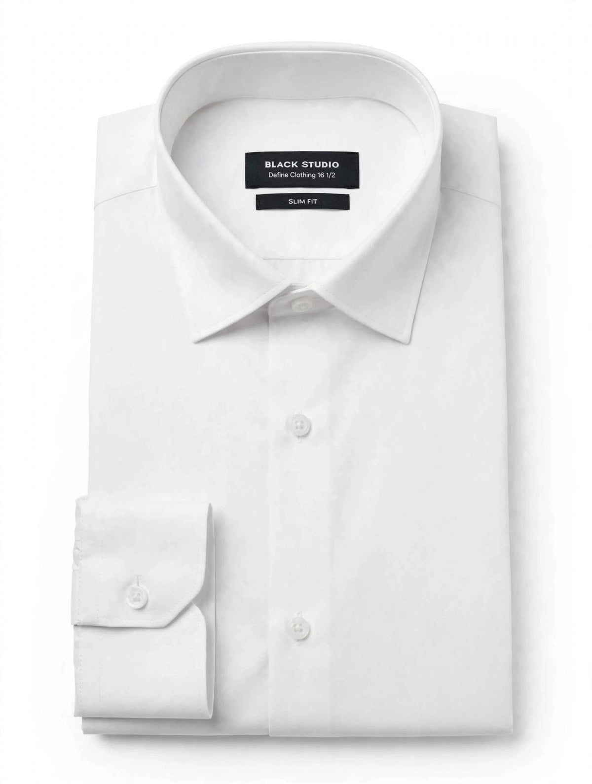 Black Studio Slim Fit Formal Shirt – Jet Black & Pure White | Premium Cotton | White & Black Buttons