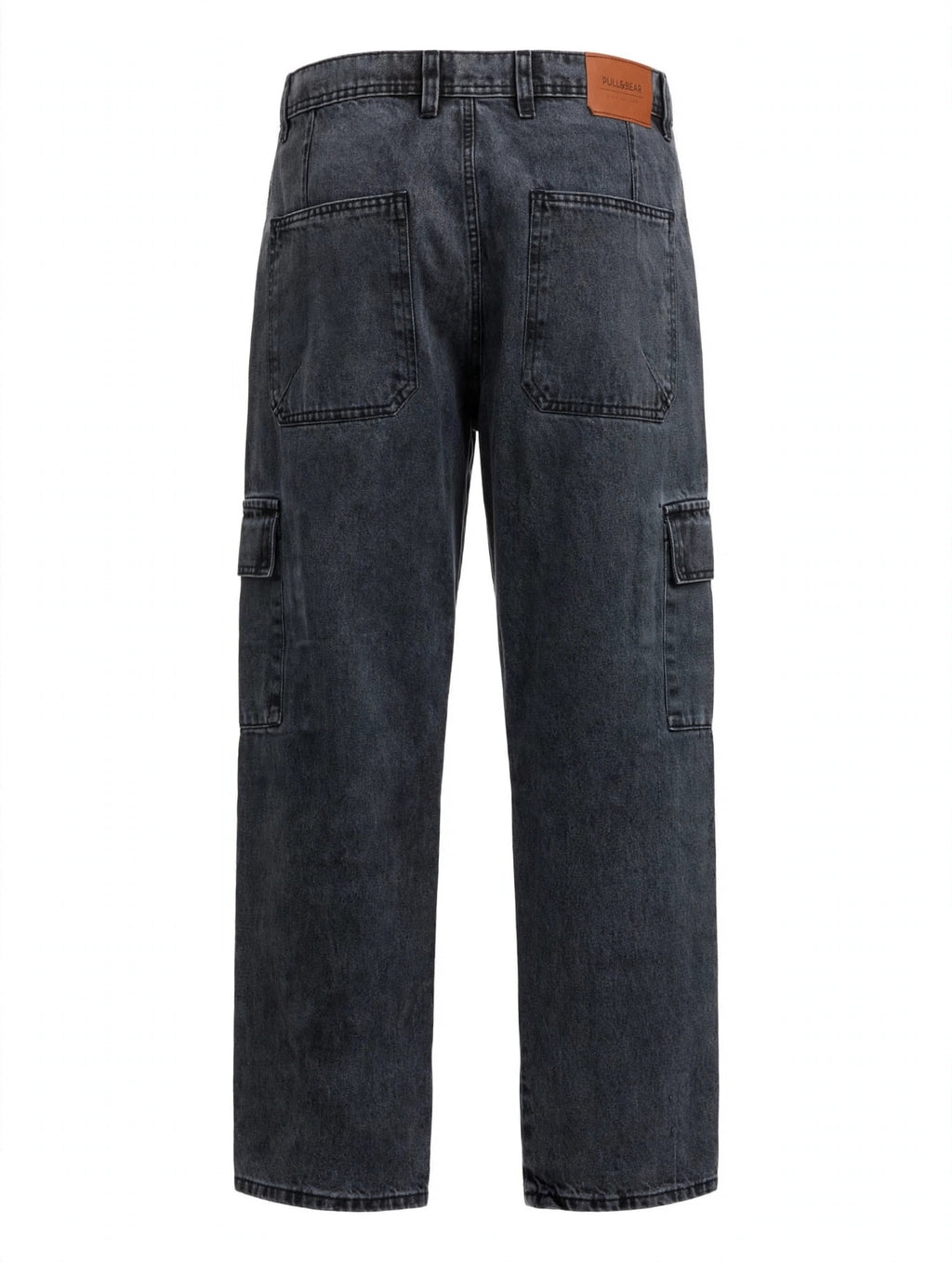 Premium Acid Wash Grayish Black Straight Loose Cargo Jeans – Flap Cargo Pockets | Drawstring Edition | Heavy Faded