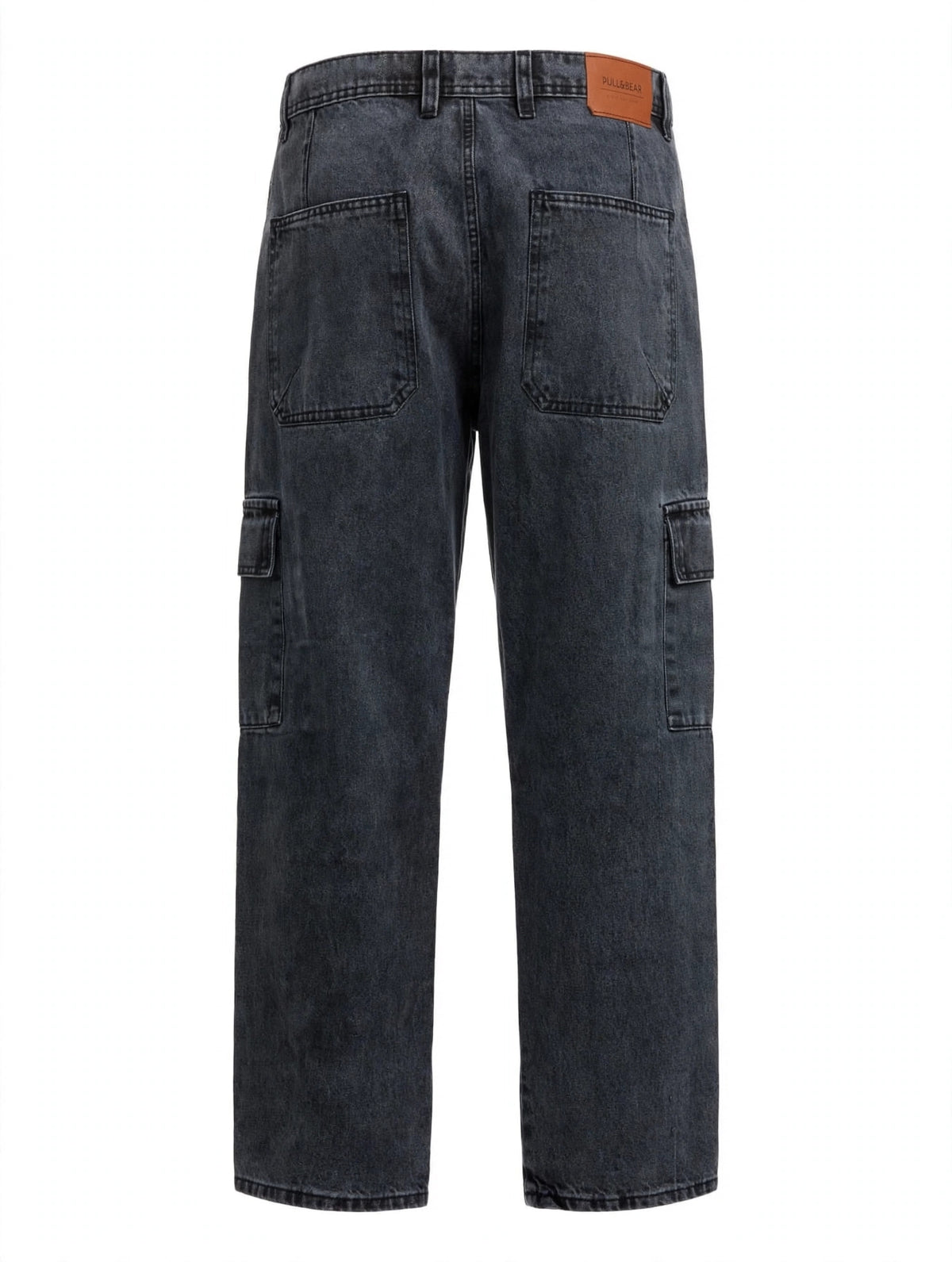 Premium Acid Wash Grayish Black Straight Loose Cargo Jeans – Flap Cargo Pockets | Drawstring Edition | Heavy Faded