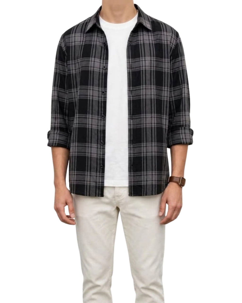Men's Casual Check Shirt – Black | Soft Flannel | Full Sleeves
