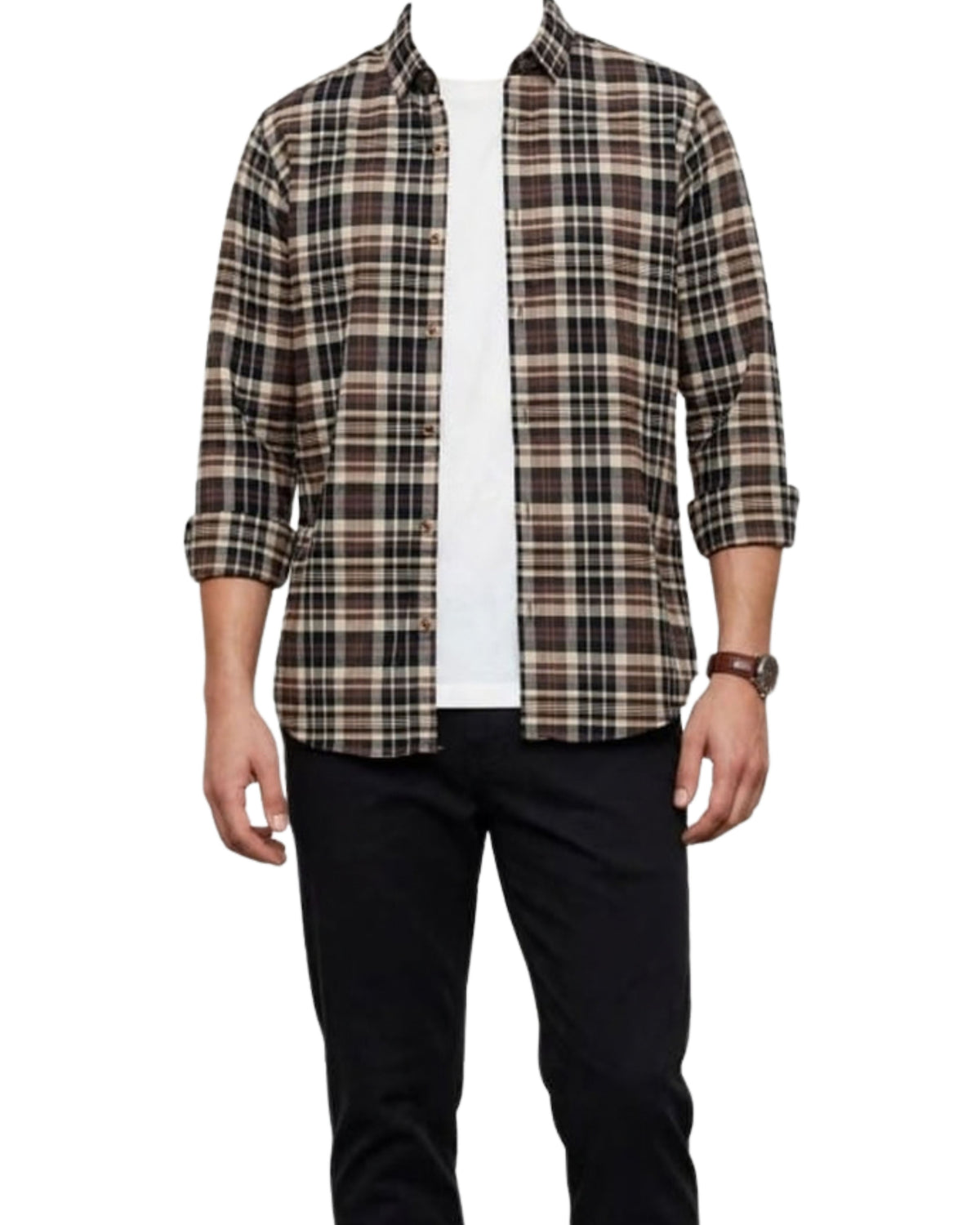 Men's Casual Check Shirt – Brown | Soft Flannel | Full Sleeves