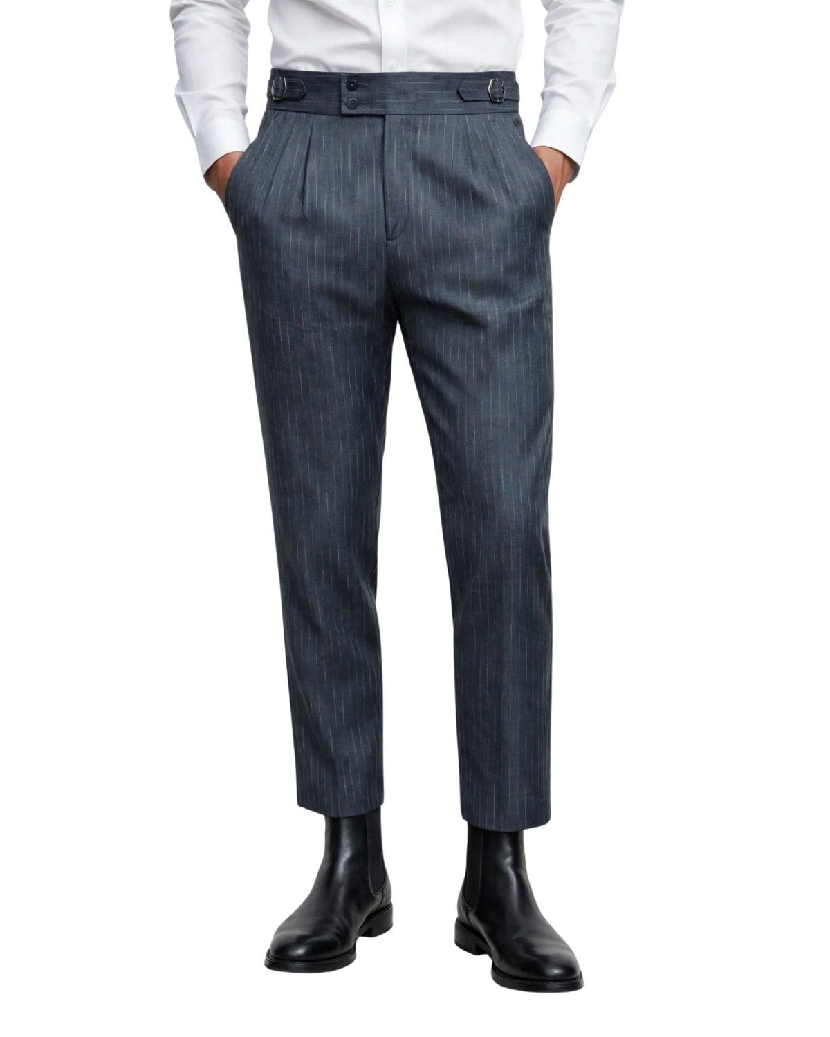 Old Money Charcoal Pinstripe Gurkha Pants - Premium Edition