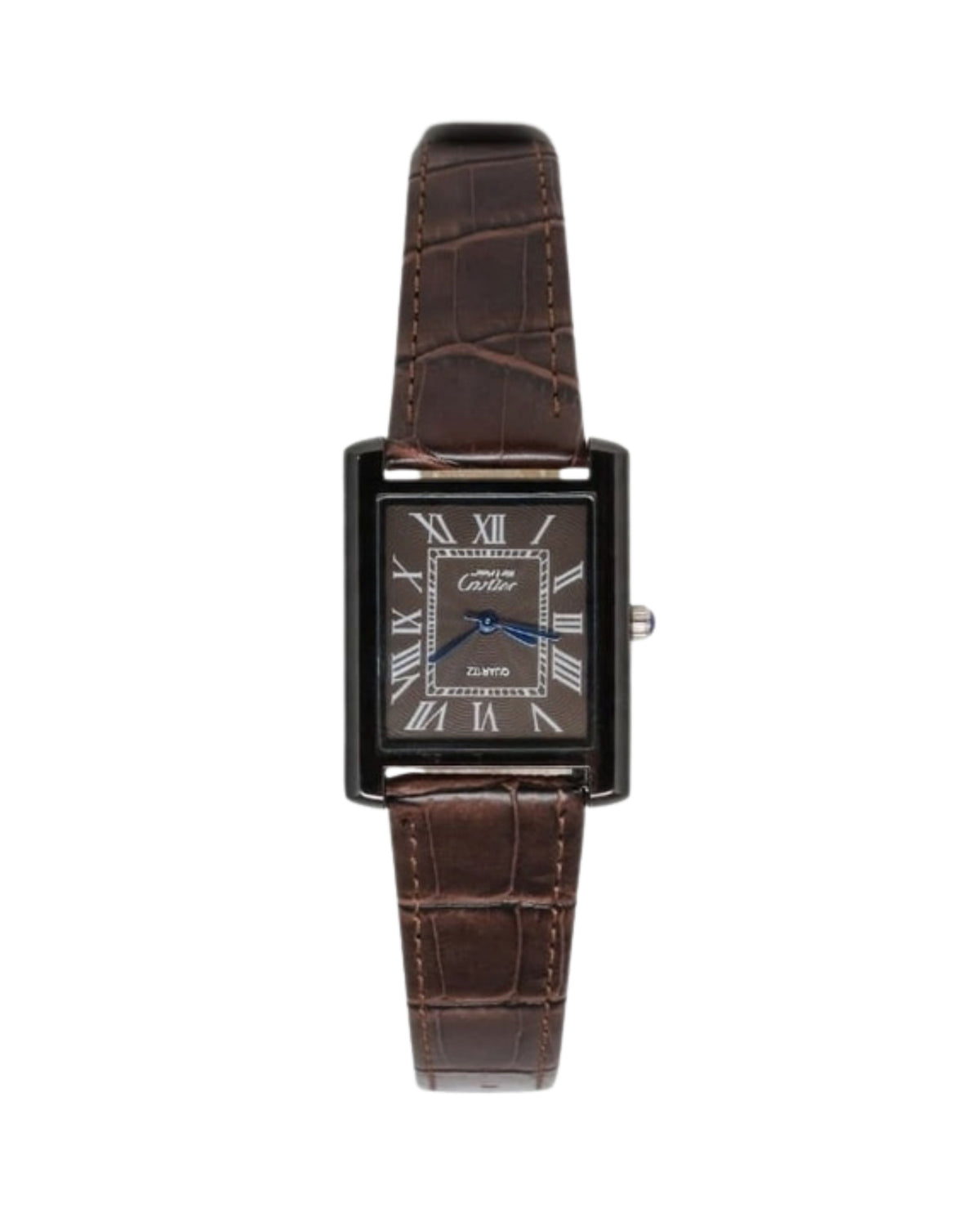 TANK Classic Watch For Men – Roman Numeral Dial | Premium Leather Strap | Luxury Rectangular Formal Watch - Brown / White / Black