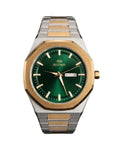 BESTWIN Luxury Men's Watch - Green Dial Day Date Display | Two-Tone Stainless Steel | Automatic Quartz Business Watch for Men