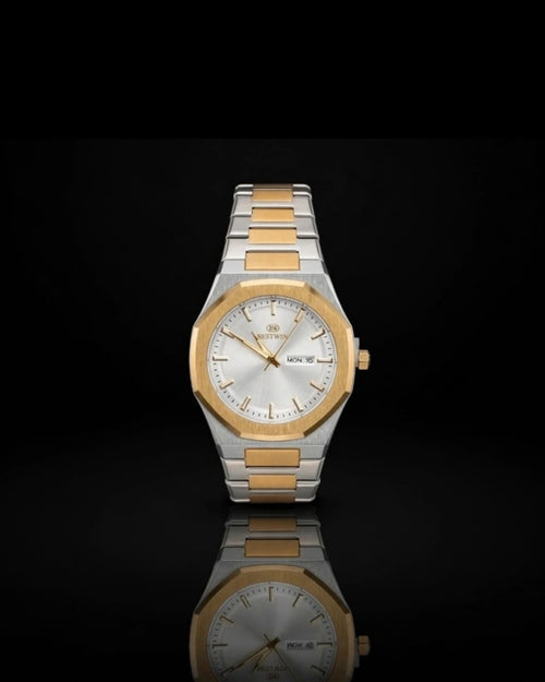 BESTWIN Luxury Two-Tone Watch – Silver & Gold | Day-Date | Stainless Steel | For Men