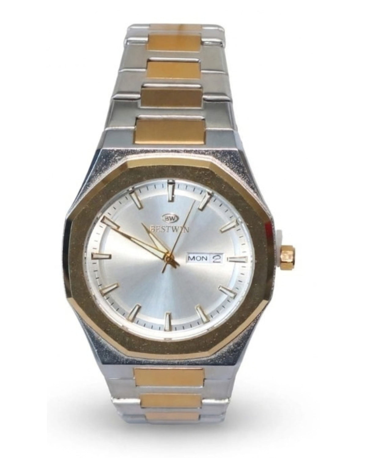 BESTWIN Luxury Two-Tone Watch – Silver & Gold | Day-Date | Stainless Steel | For Men