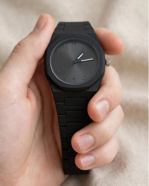 Arabic Aura Black Watch - Premium Matte Black Stainless Steel | Luxury Islamic Dial For Men